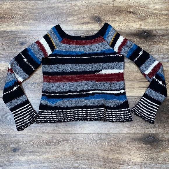 Free People Sweaters - Free People Black Multi Color Long Sleeve Wool Blend Sweater Size M ❤️LIKE NEW!